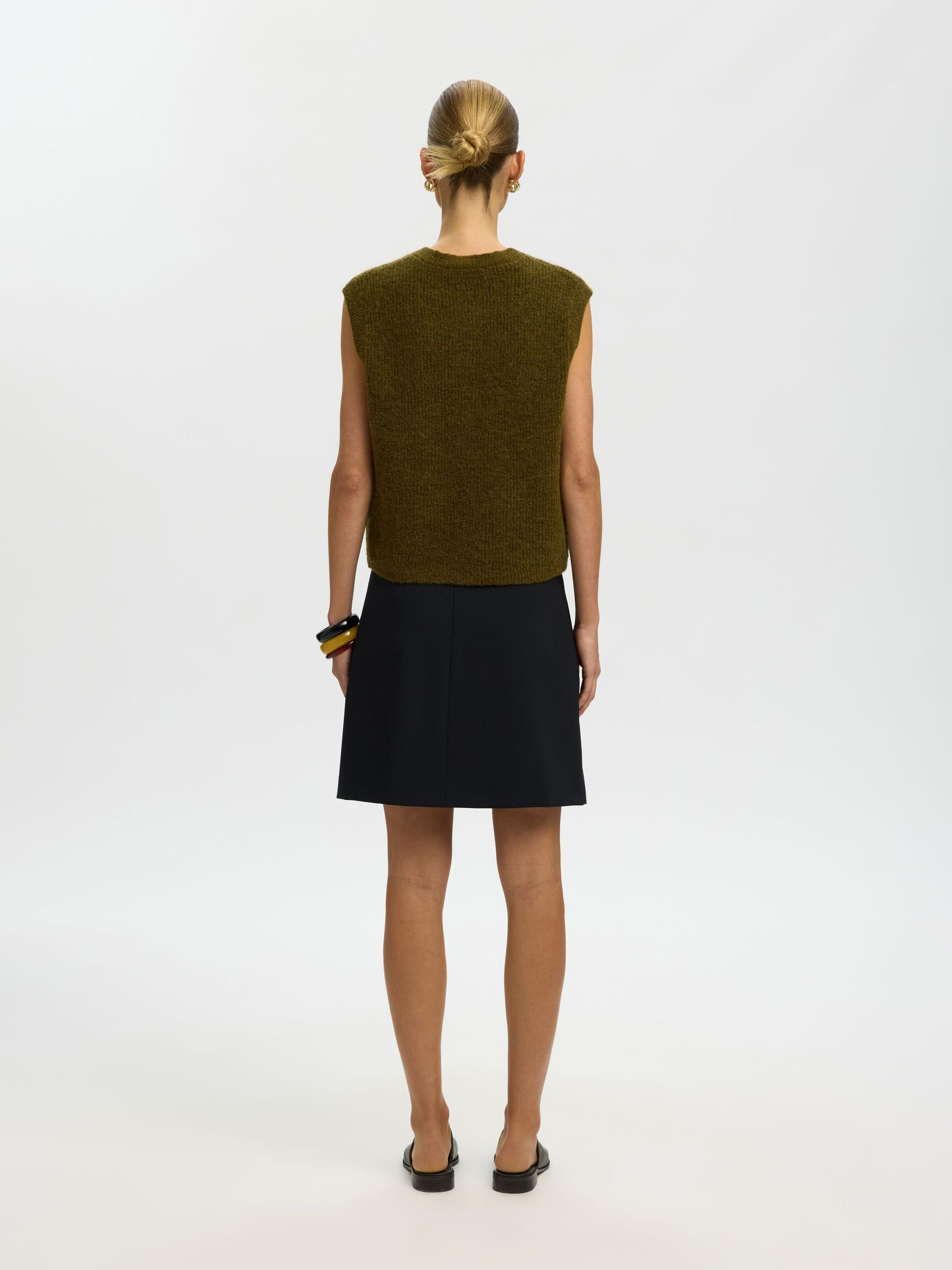WOOL BLEND  WAISTCOAT, Fir Green, highres
