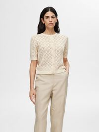 KORTE MOUWEN GEBREID VEST, Birch, highres