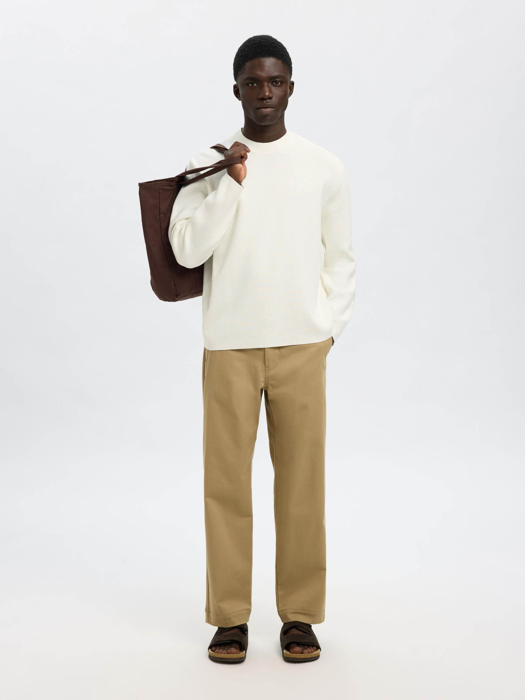 RELAXED FIT COTTON BLEND PULLOVER, Egret, highres