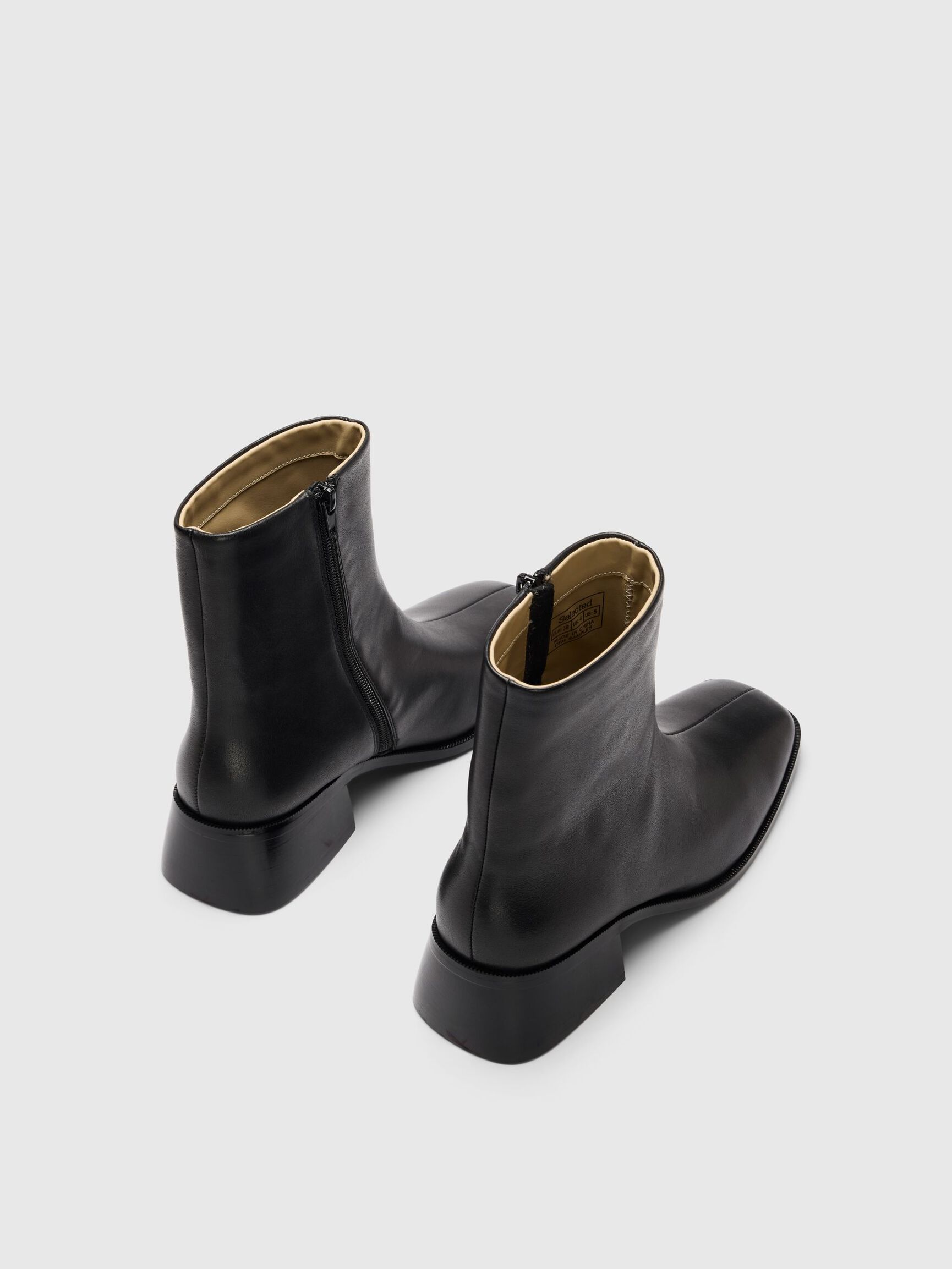 LEATHER ANKLE BOOTS, Black, highres