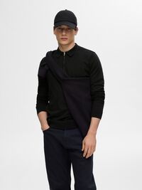 GEBREIDE POLO MET LANGE MOUWEN, Black, highres