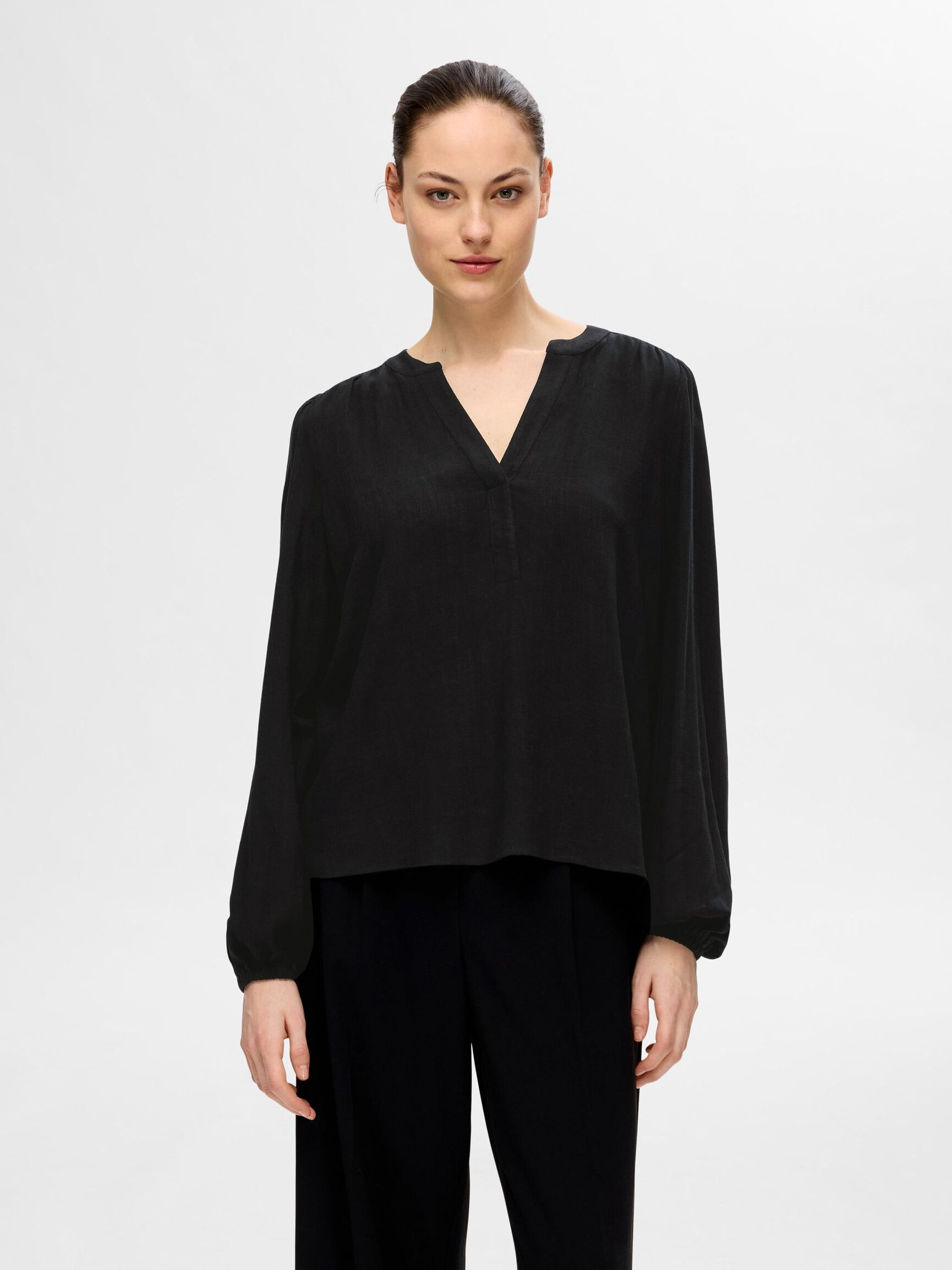 VISCOSEMIX BLOUSE, Black, highres