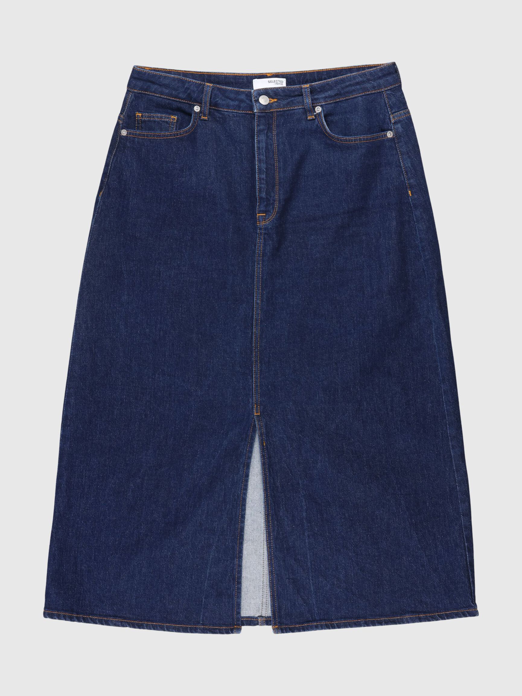 DENIM MIDI SKIRT, Dark Blue Denim, highres