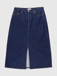 DENIM MIDI SKIRT, Dark Blue Denim, highres