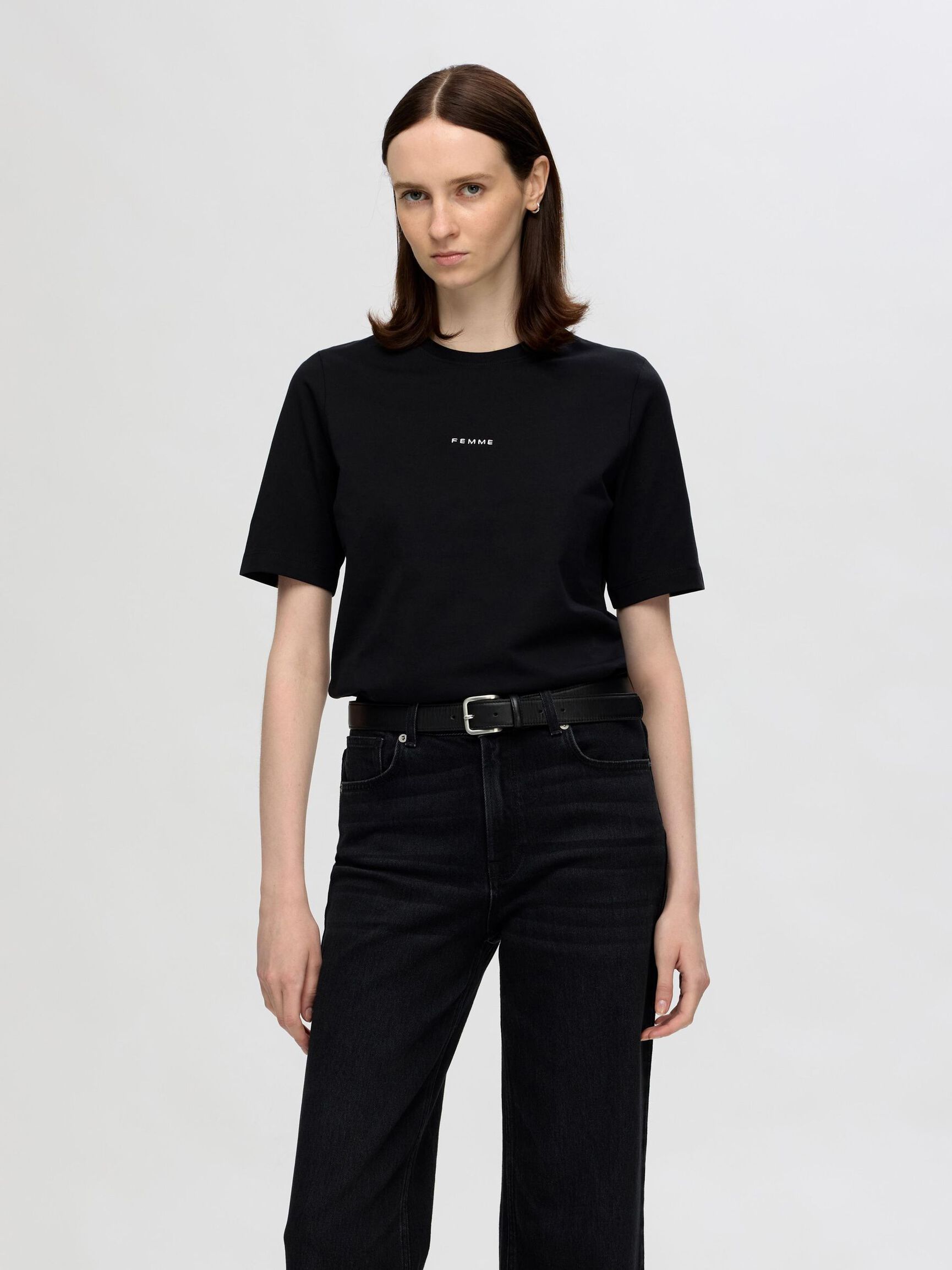 SHORT SLEEVED COTTON T-SHIRT, Black, highres