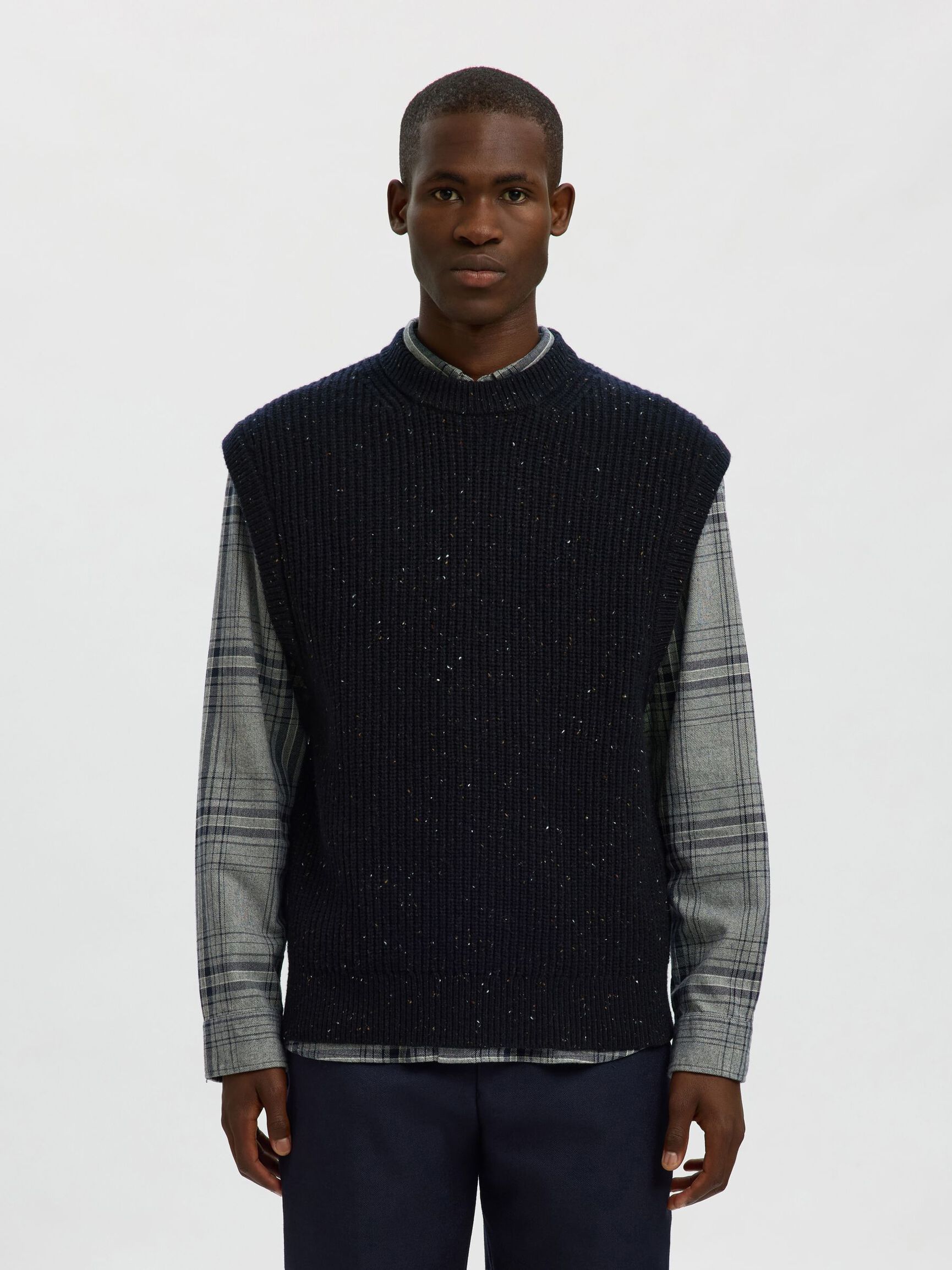 WOOL BLEND KNITTED VEST, Sky Captain, highres