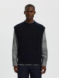 WOOL BLEND KNITTED VEST, Sky Captain, highres