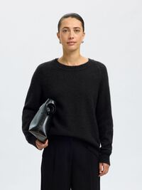 MANCHES LONGUES PULL EN MAILLE, Black, highres