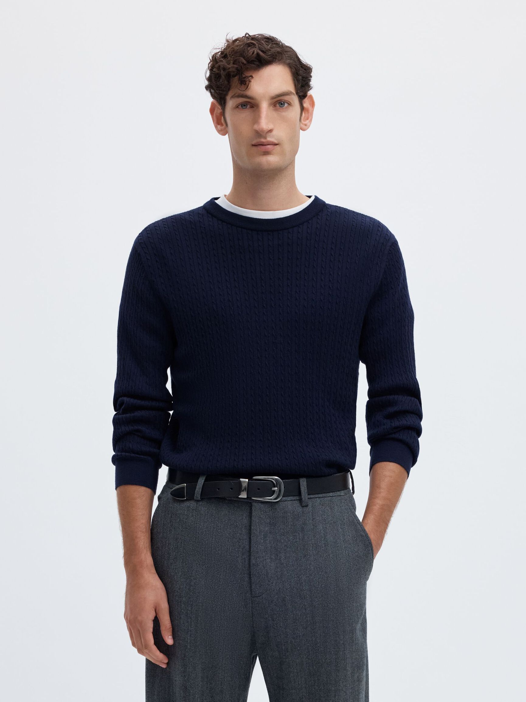 SWETER Z DZIANINY, Navy Blazer, highres