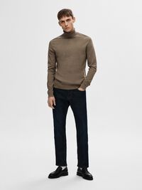 LONG-SLEEVED ROLL NECK PULLOVER, Teak, highres