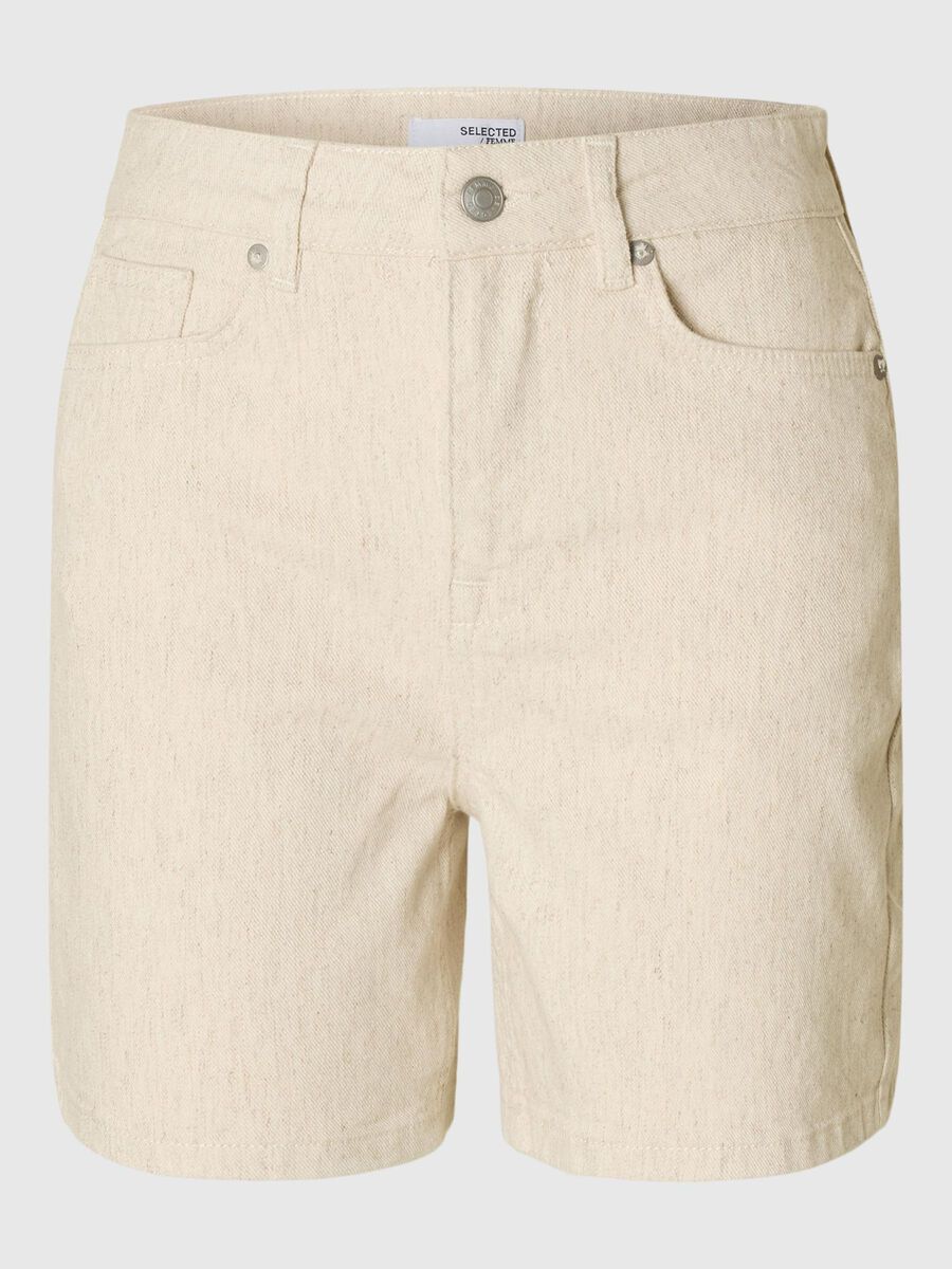 Selected HOOG GETAILLEERD DENIM SHORT, Egret, highres - 16097716_Egret_1189855_001.jpg