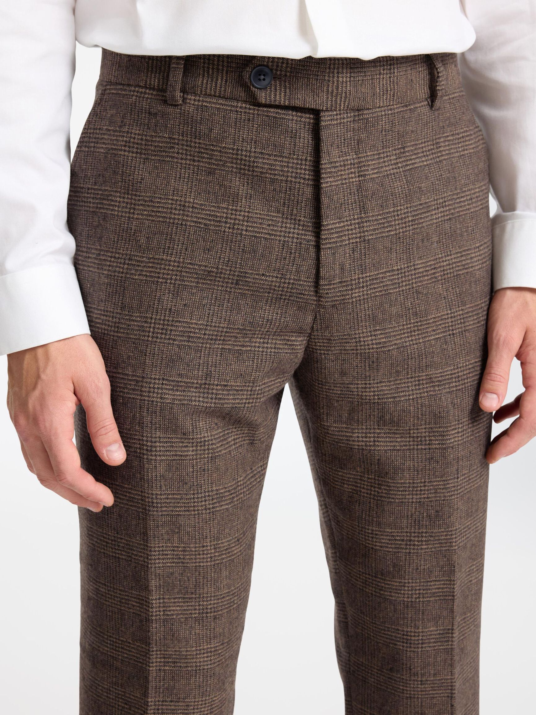 CHECKED WOOL BLEND SUIT TROUSERS, Brownie, highres
