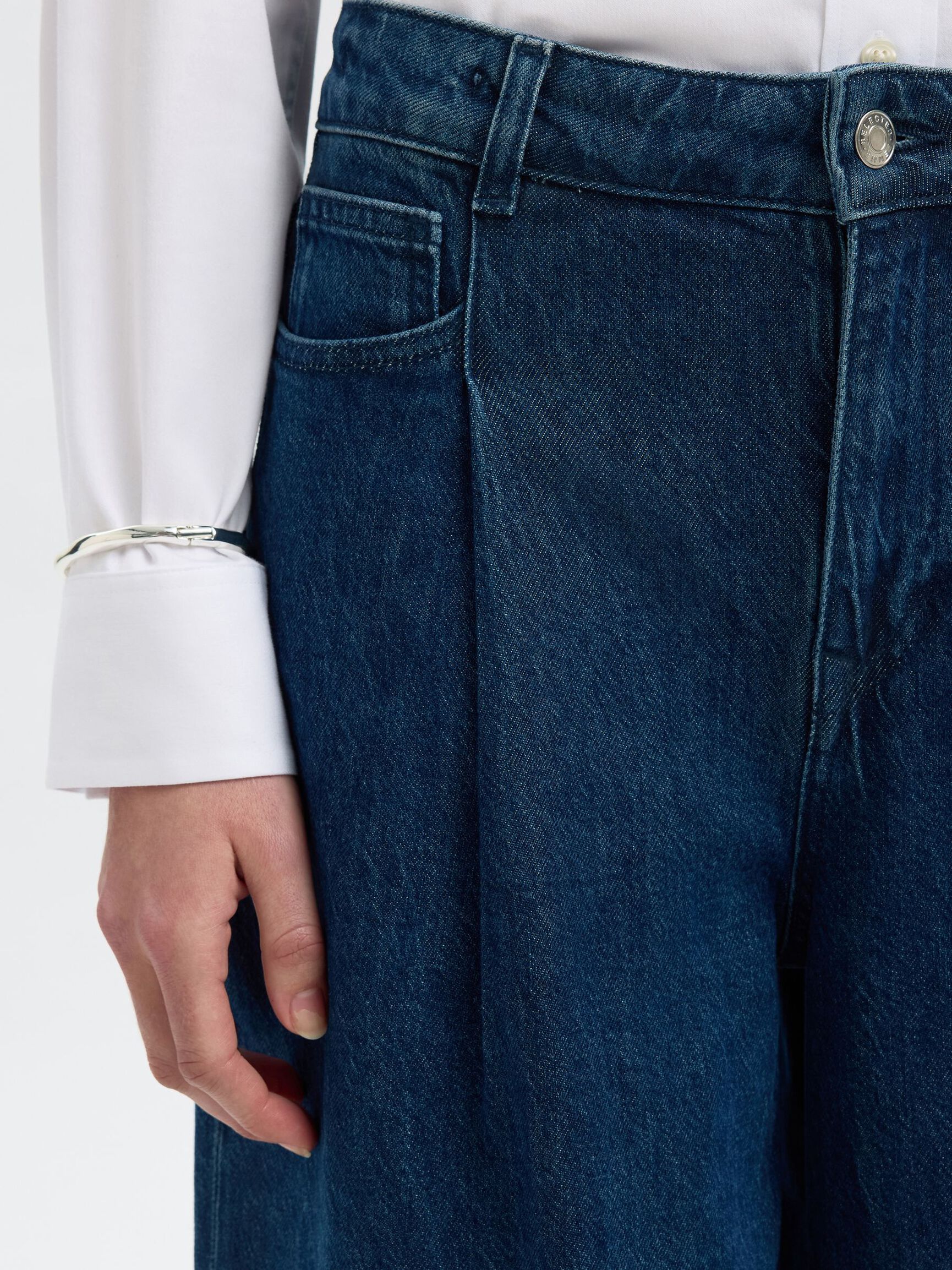 HOOG GETAILLEERD WIDE FIT JEANS, Dark Blue Denim, highres