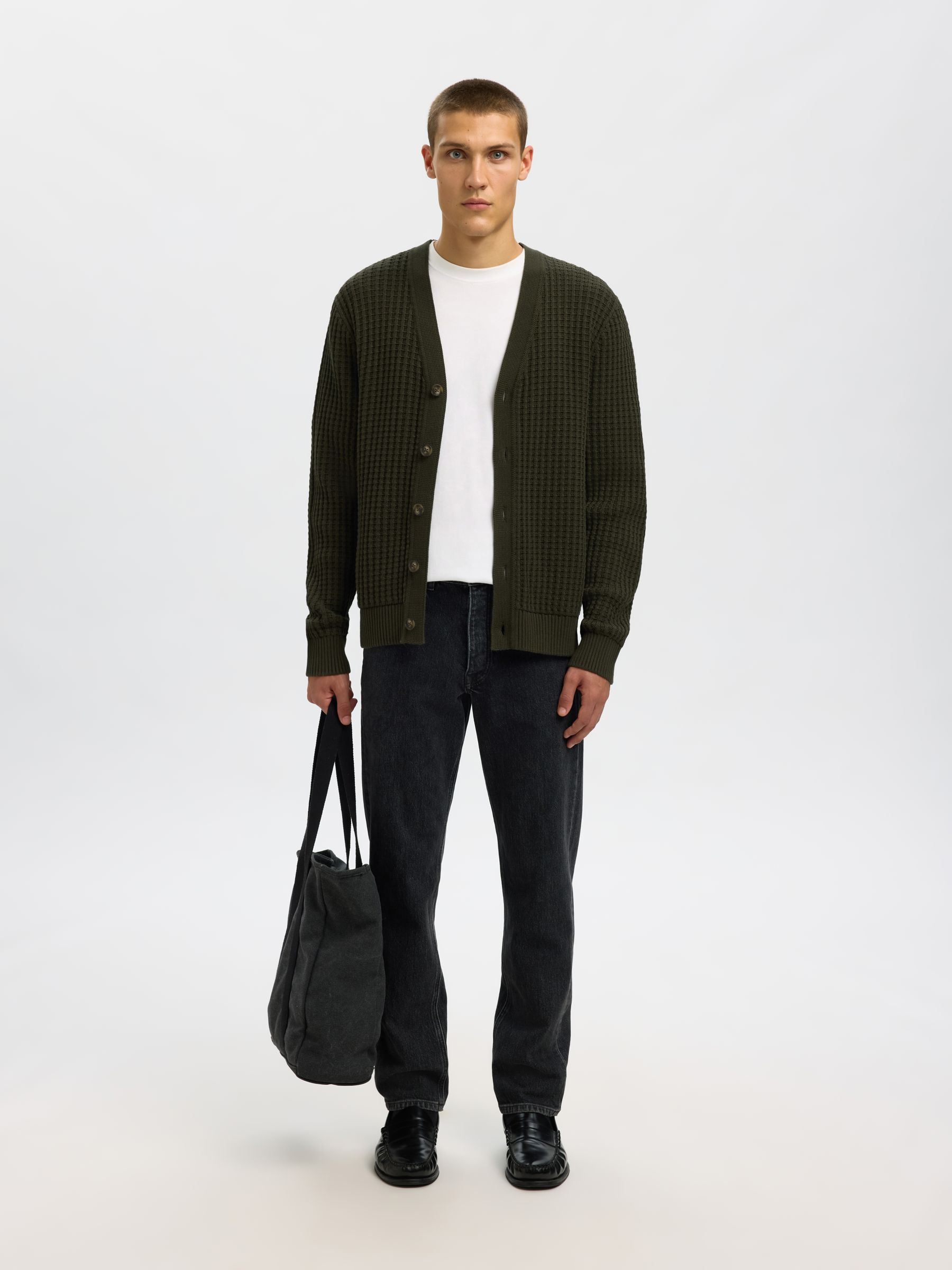 100% COTTON KNITTED CARDIGAN, Forest Night, highres