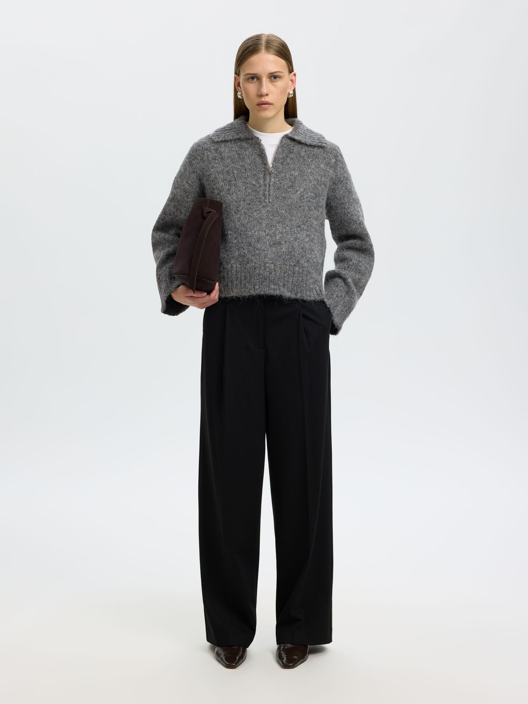 ALPACA BLEND HALF-ZIP JUMPER, Medium Grey Melange, highres