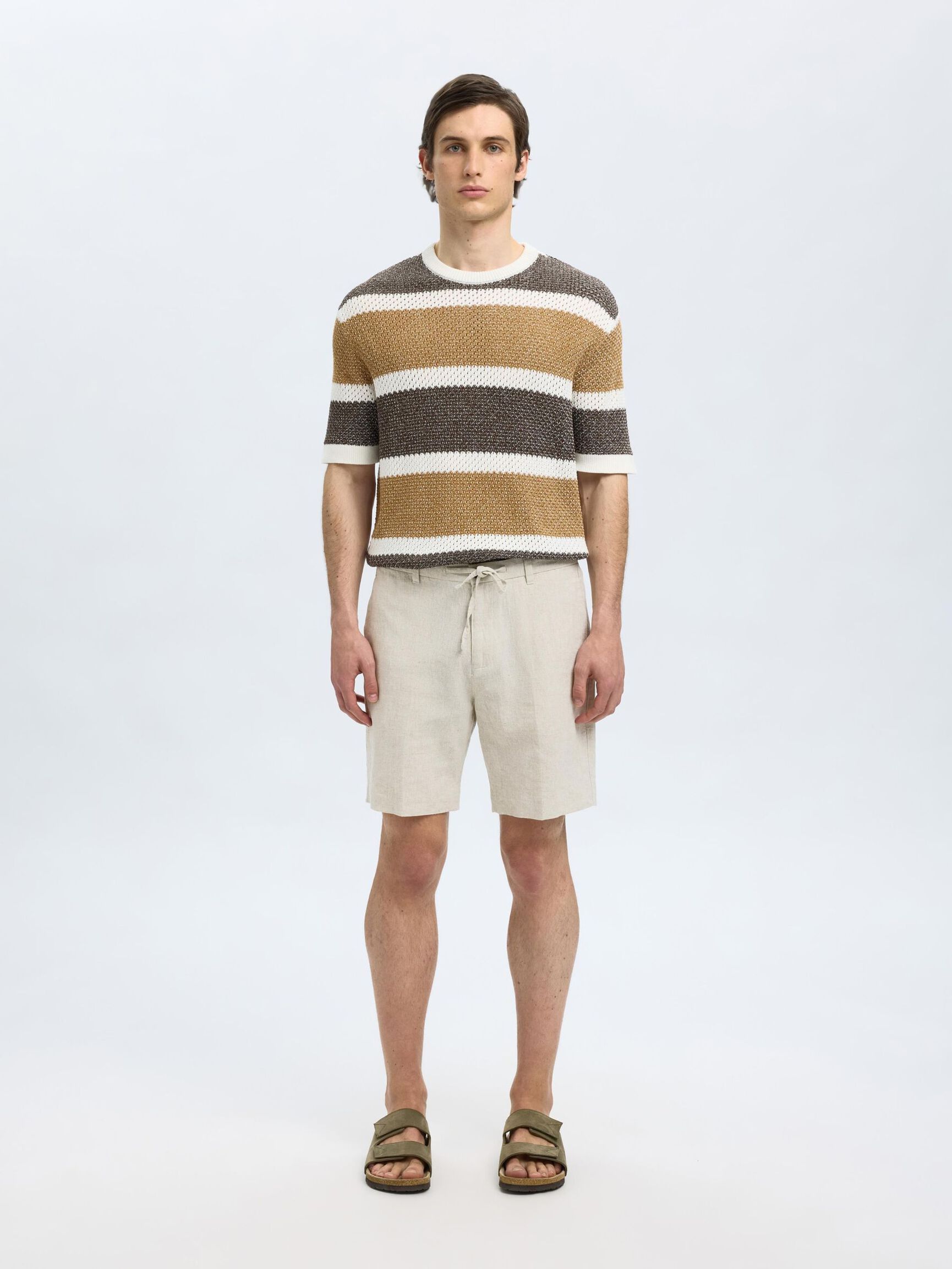 REGULAR FIT LINEN-BLEND SHORTS, Pure Cashmere, highres