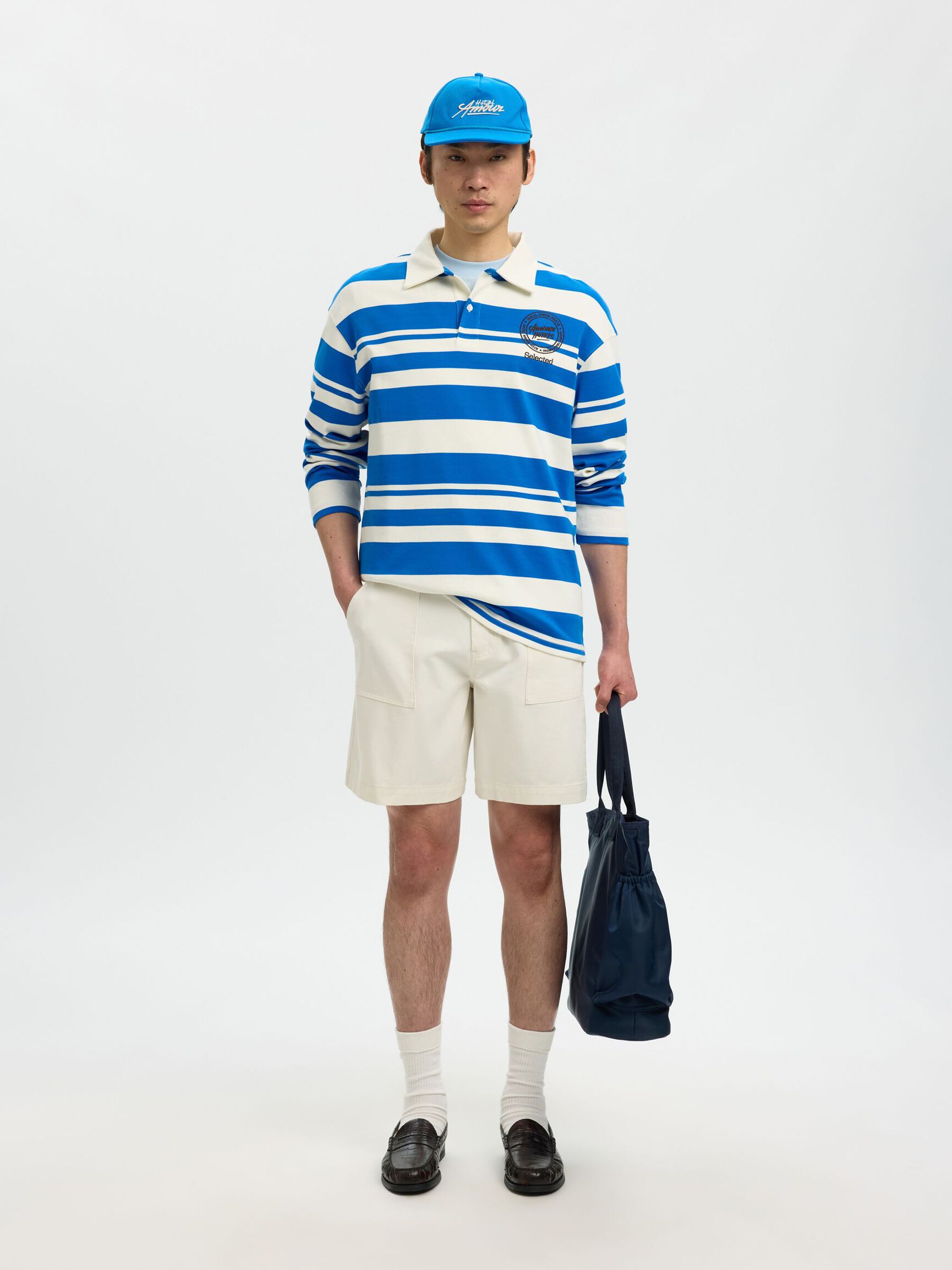 RELAXED FIT LANGARM-POLOSHIRT, Egret, highres