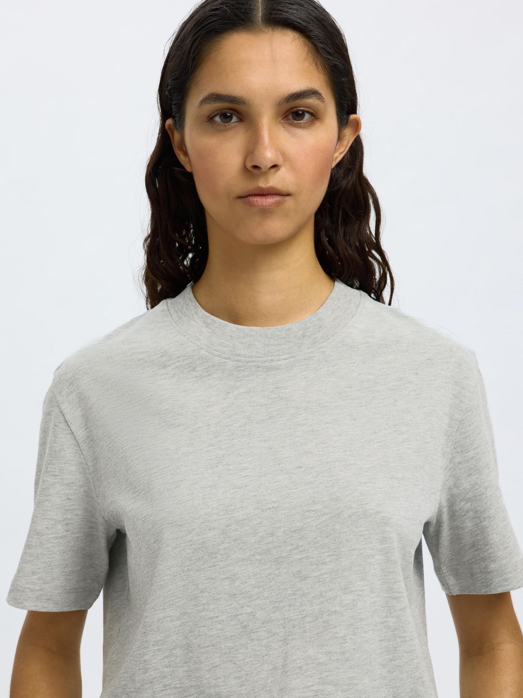 MOCK-NECK T-SHIRT, Light Grey Melange, highres