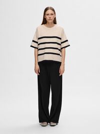 SHORT-SLEEVED WOOL BLEND TOP, Birch, highres