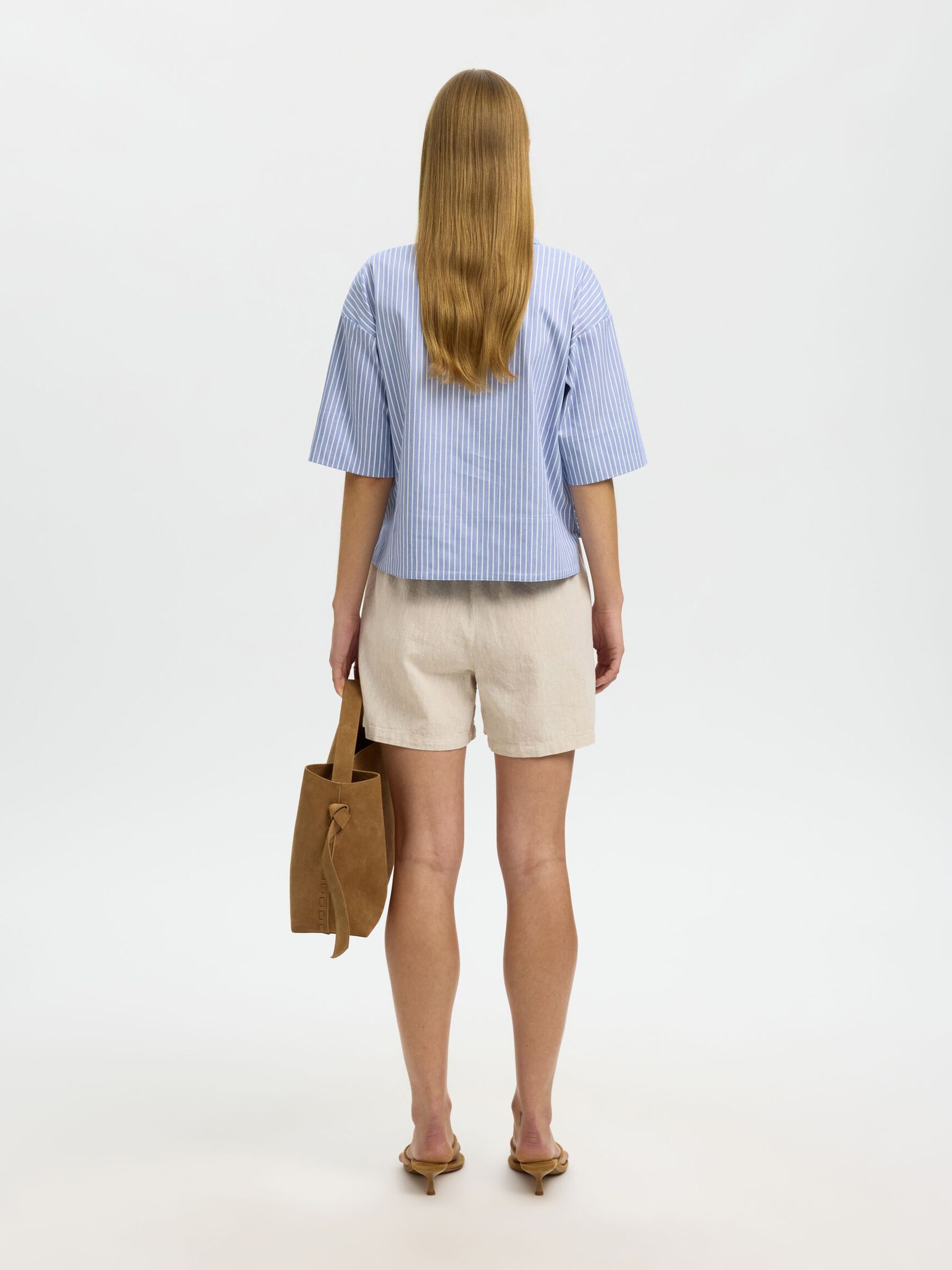 LINEN BLEND SHORTS, Sandshell, highres