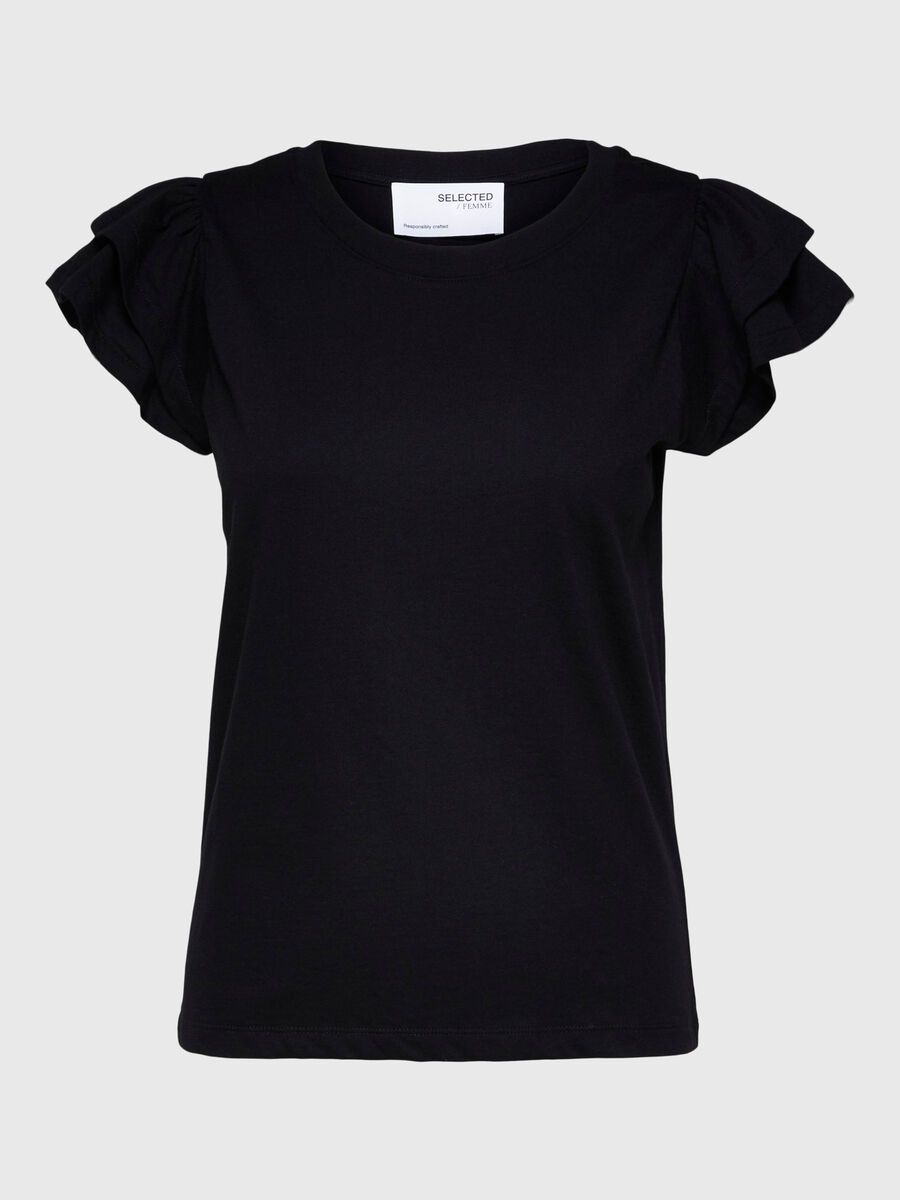 Selected BAUMWOLL RÜSCHEN T-SHIRT, Black, highres - 16089829_Black_001.jpg