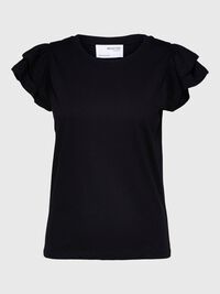 COTTON RUFFLED T-SHIRT, Black, highres