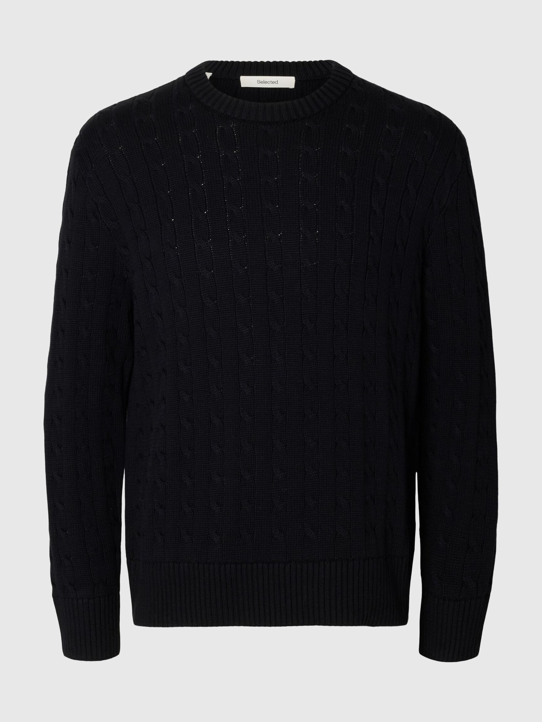 CABLE KNIT PULLOVER, Black, highres