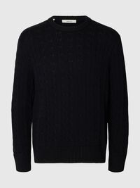 CABLE KNIT PULLOVER, Black, highres