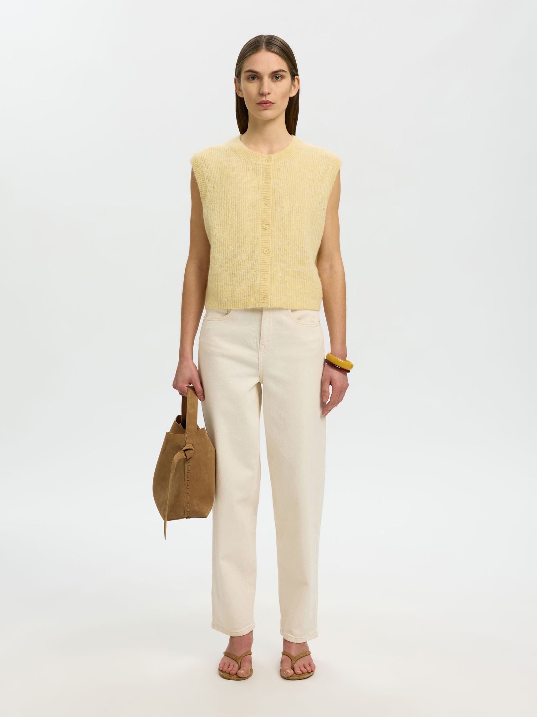 WOOL BLEND WAISTCOAT, Italian Straw, highres