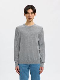 100% MERINO WOOL CREWNECK JUMPER, Medium Grey Melange, highres