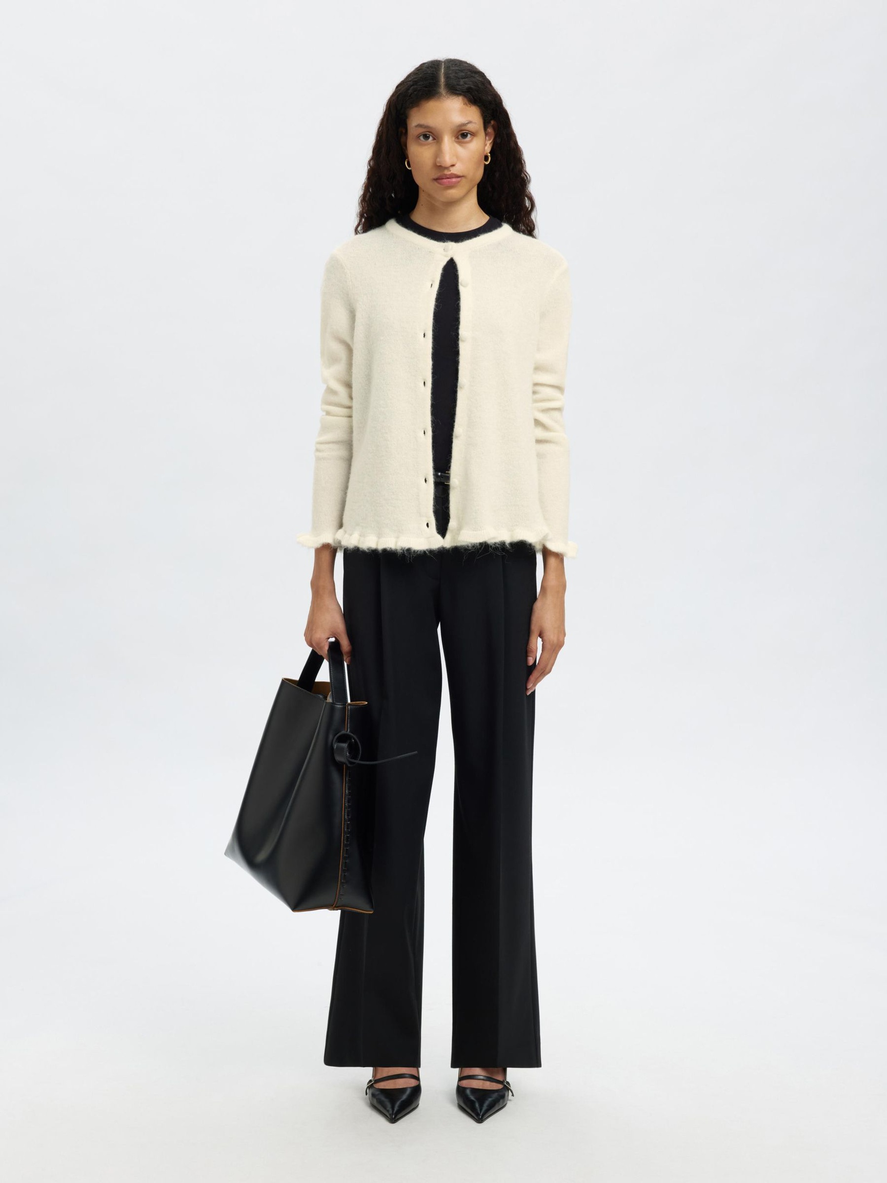 WOOL BLEND KNITTED CARDIGAN, Snow White, highres