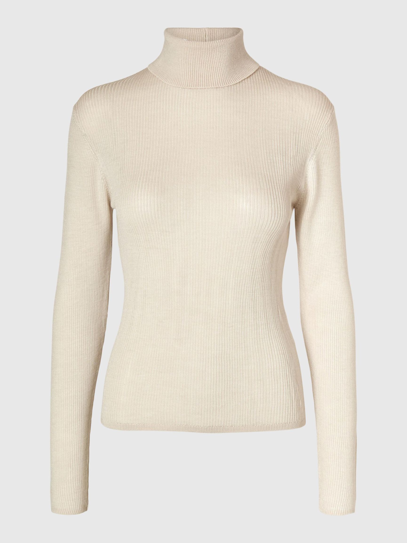 RIBBED WOOL BLEND TURTLENECK, Birch, highres