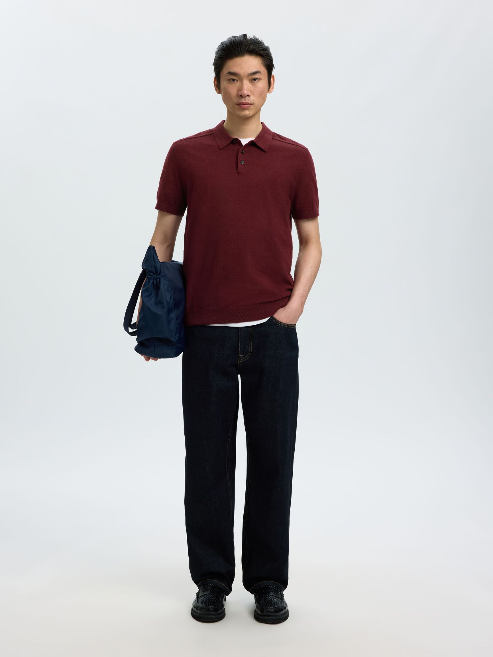KNITTED KNITTED POLO SHIRT, Tawny Port, highres