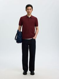 KNITTED KNITTED POLO SHIRT, Tawny Port, highres