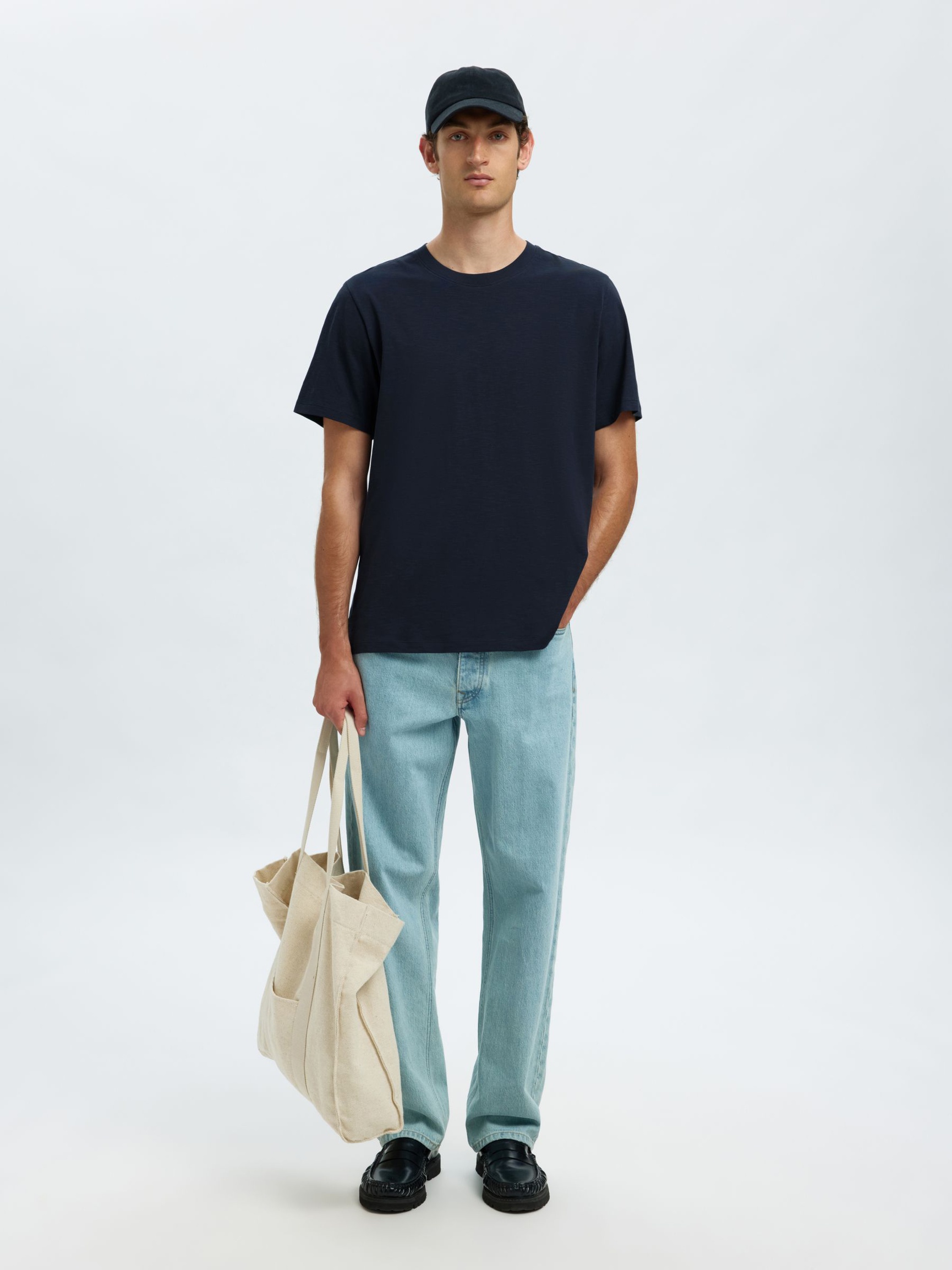 COTTON SLUB T-SHIRT, Navy Blazer, highres