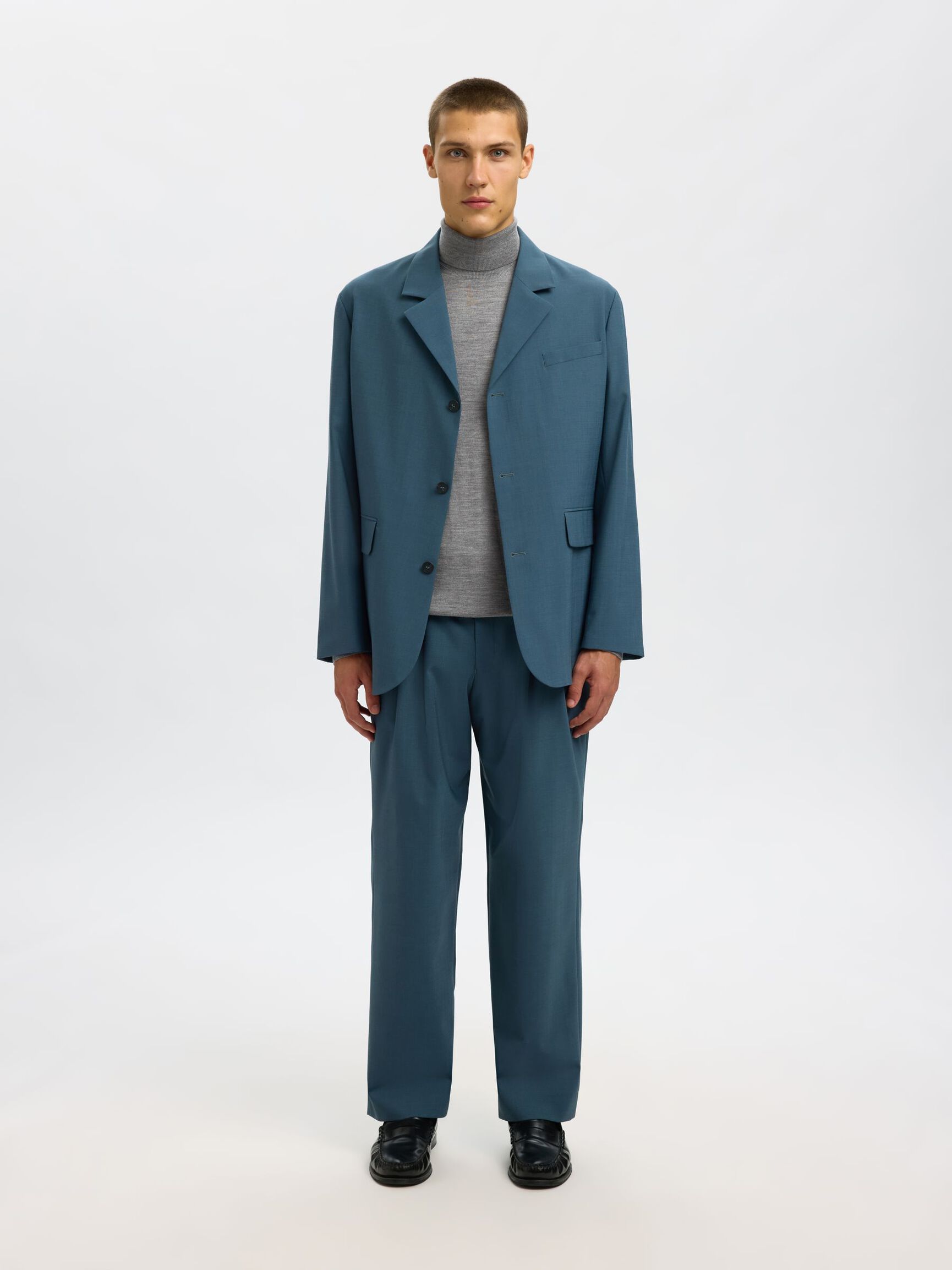 100% MERINO WOOL TURTLENECK, Medium Grey Melange, highres