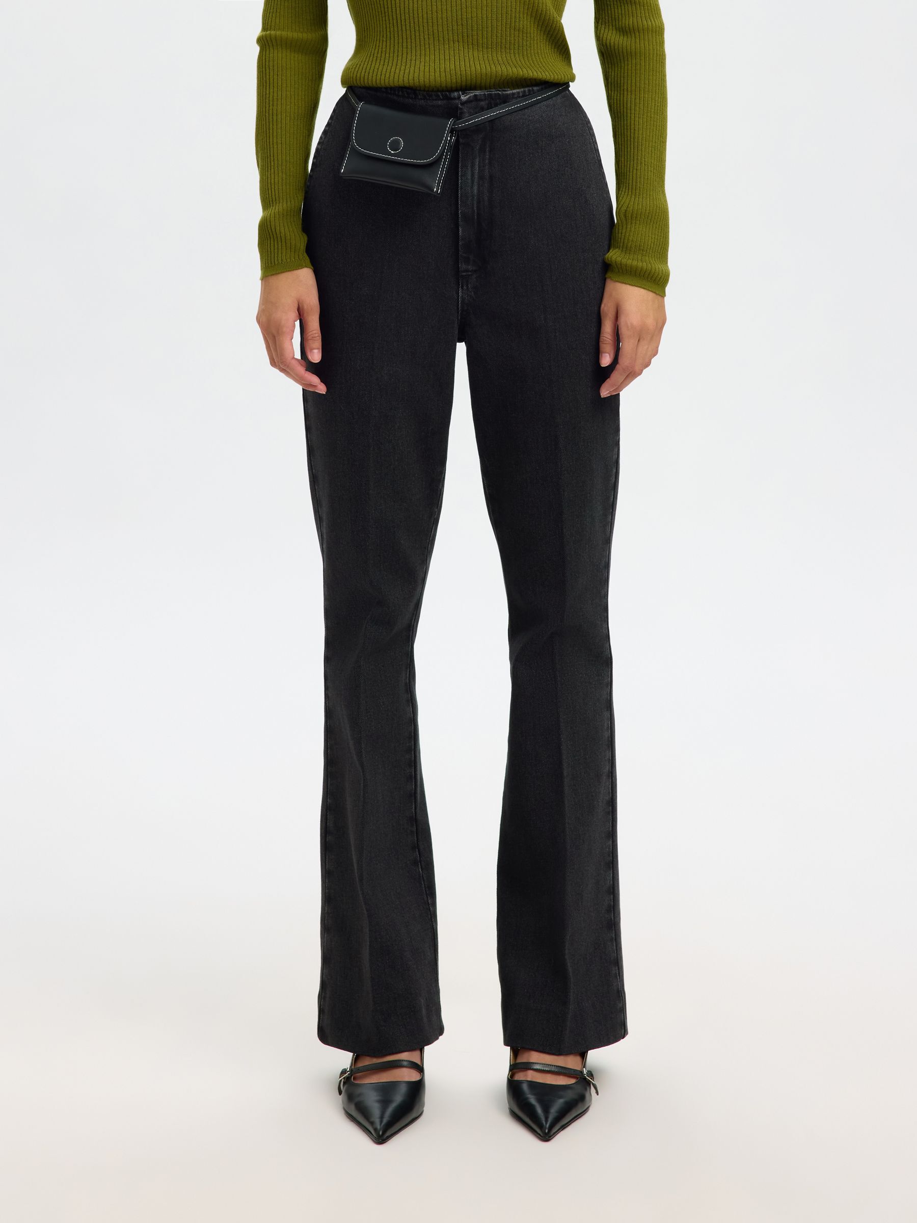 HOOG GETAILLEERD FLARED JEANS, Black Denim, highres