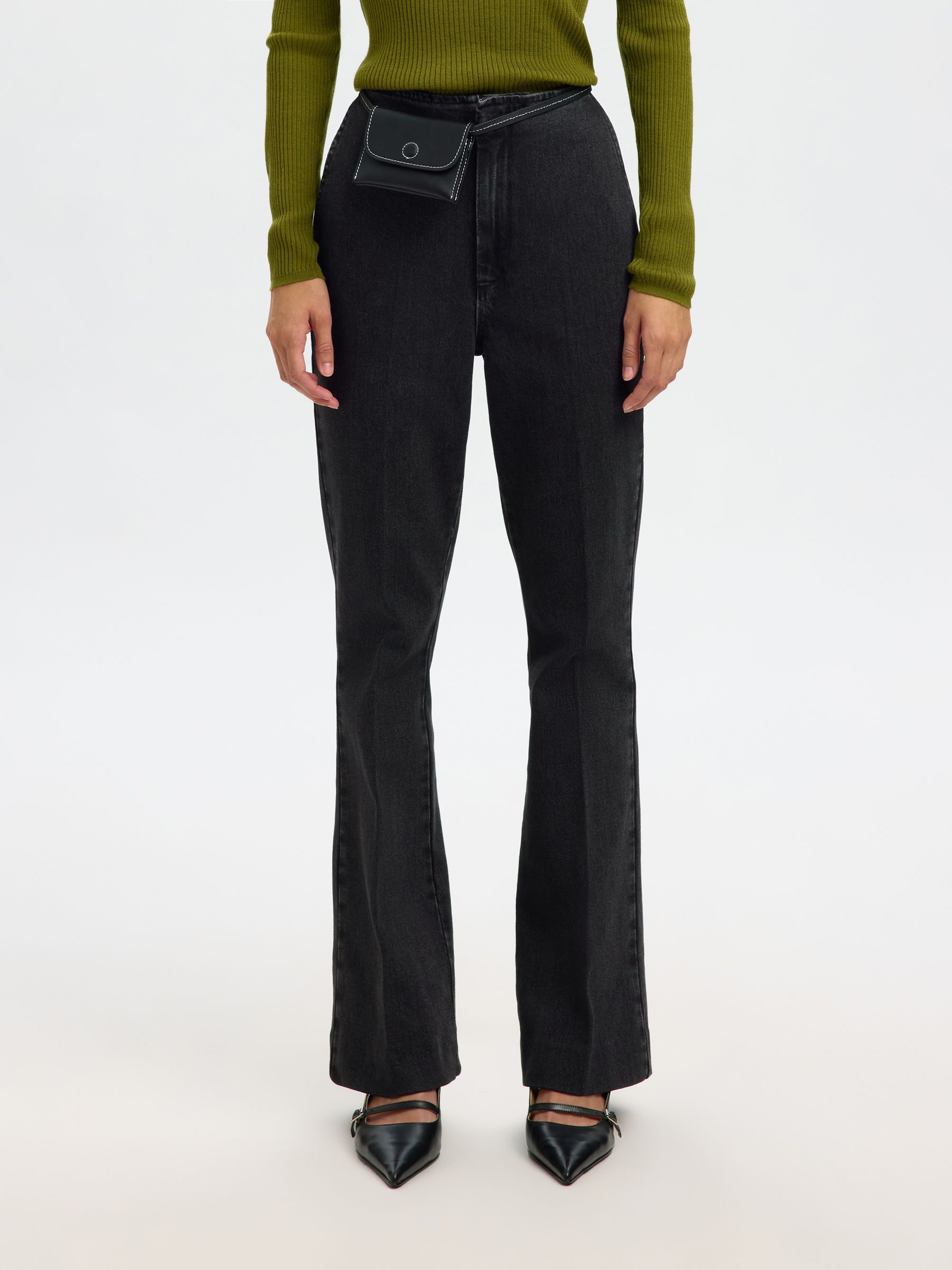 HØJTALJET FLARED JEANS, Black Denim, highres