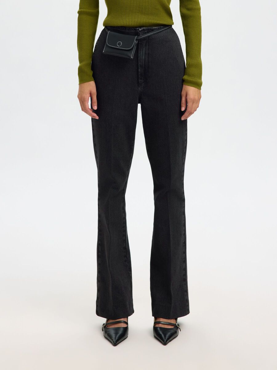 Product tile image - HIGH WAISTED FLARED JEANS, Black Denim | 16100976_BlackDenim