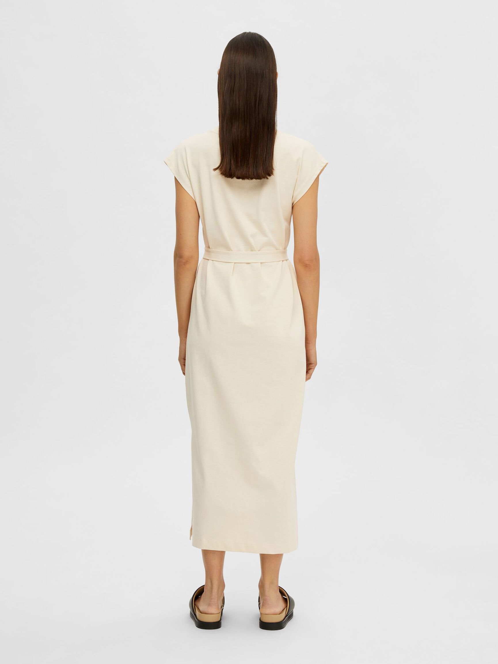CAP SLEEVE MIDI DRESS, Birch, highres