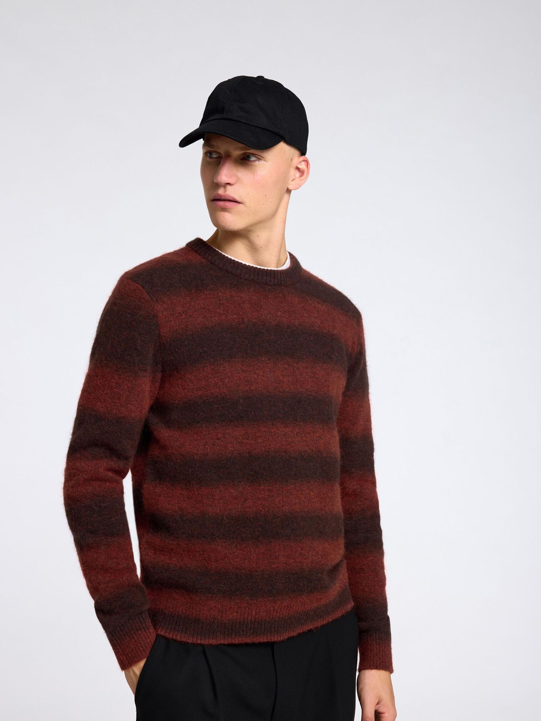 OMBRE STRIPETE CREW NECK-GENSER, Red Ochre, highres