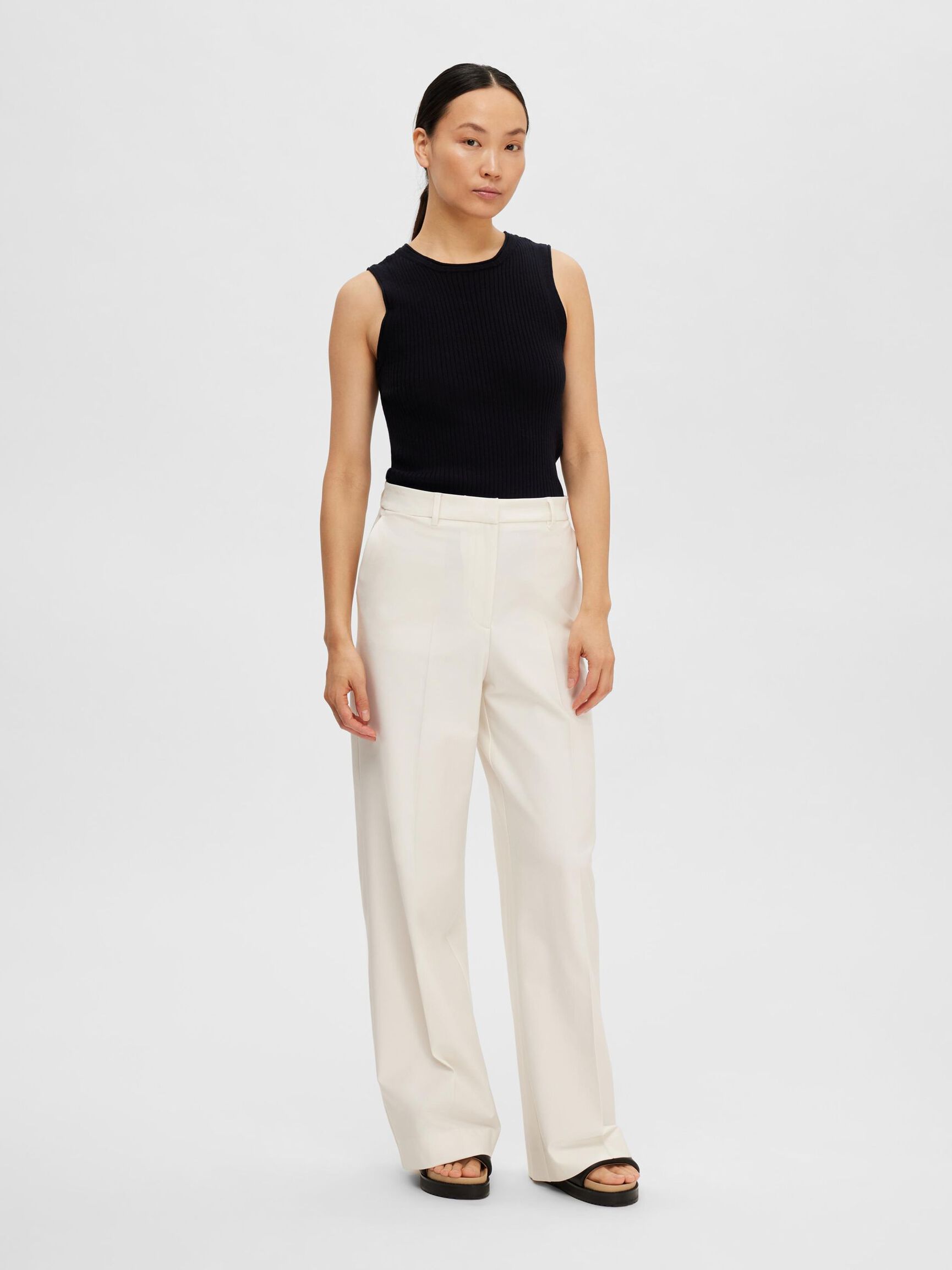 SLEEVELESS KNITTED TOP, Black, highres