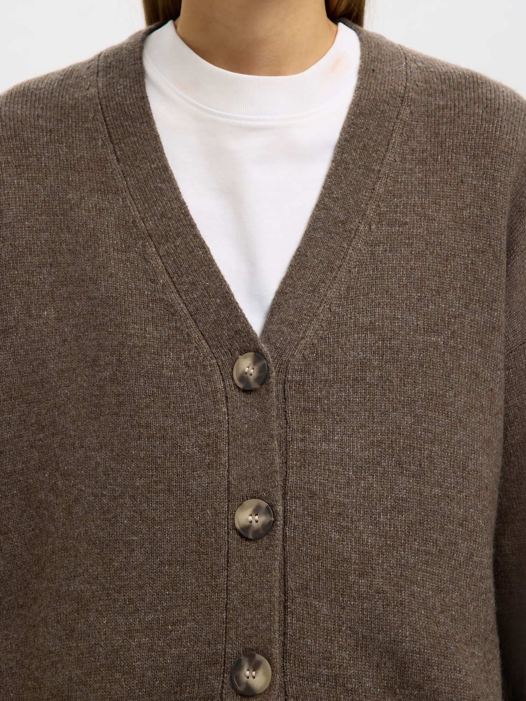 WOOL BLEND KNITTED CARDIGAN, Morel, highres