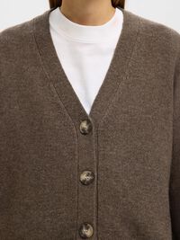 WOOL BLEND KNITTED CARDIGAN, Morel, highres