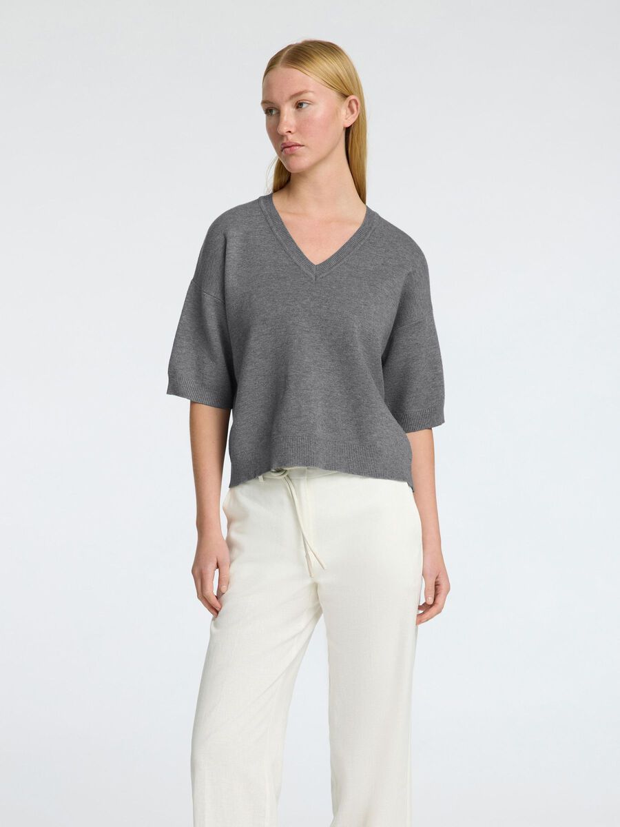 Selected VISCOSE BLEND KNITTED TOP, Medium Grey Melange, highres - 16096171_MediumGreyMelange_003.jpg