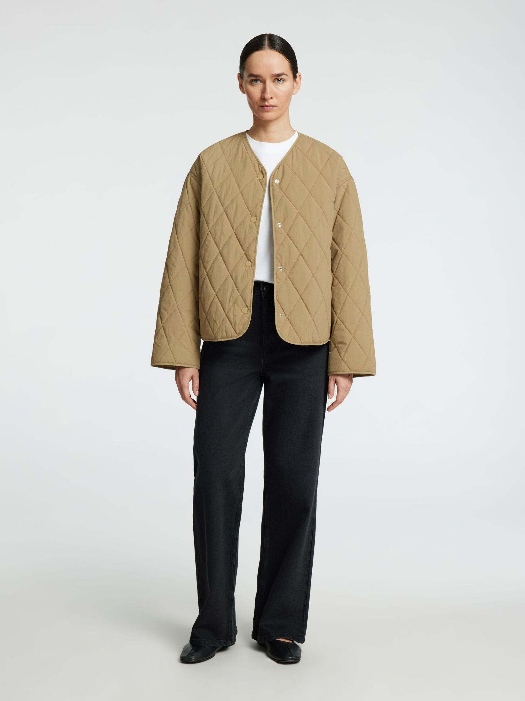QUILTED SHORT JACKET, Greige, highres