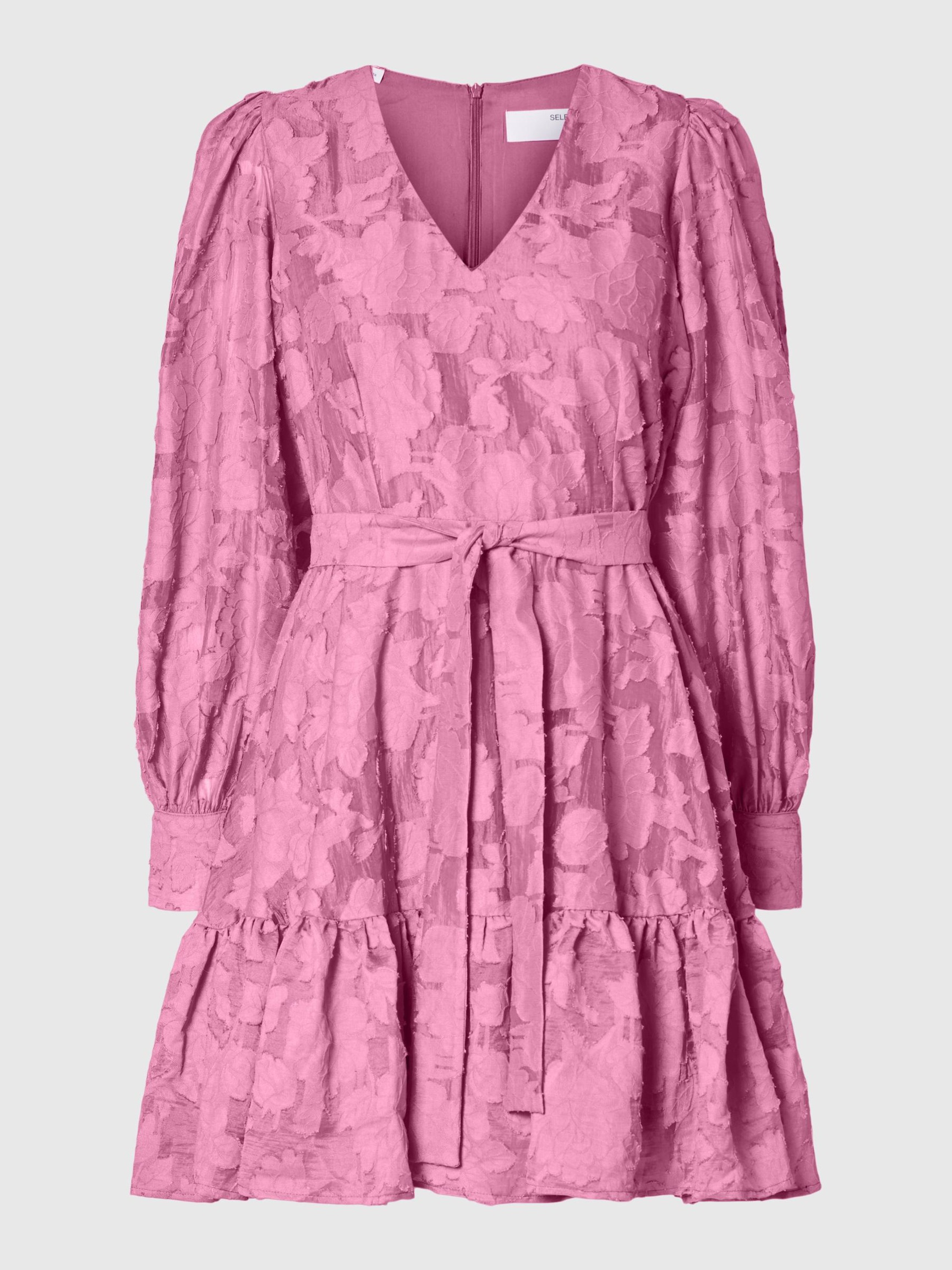 LONG-SLEEVED FLORAL MINI DRESS, Rosebloom, highres
