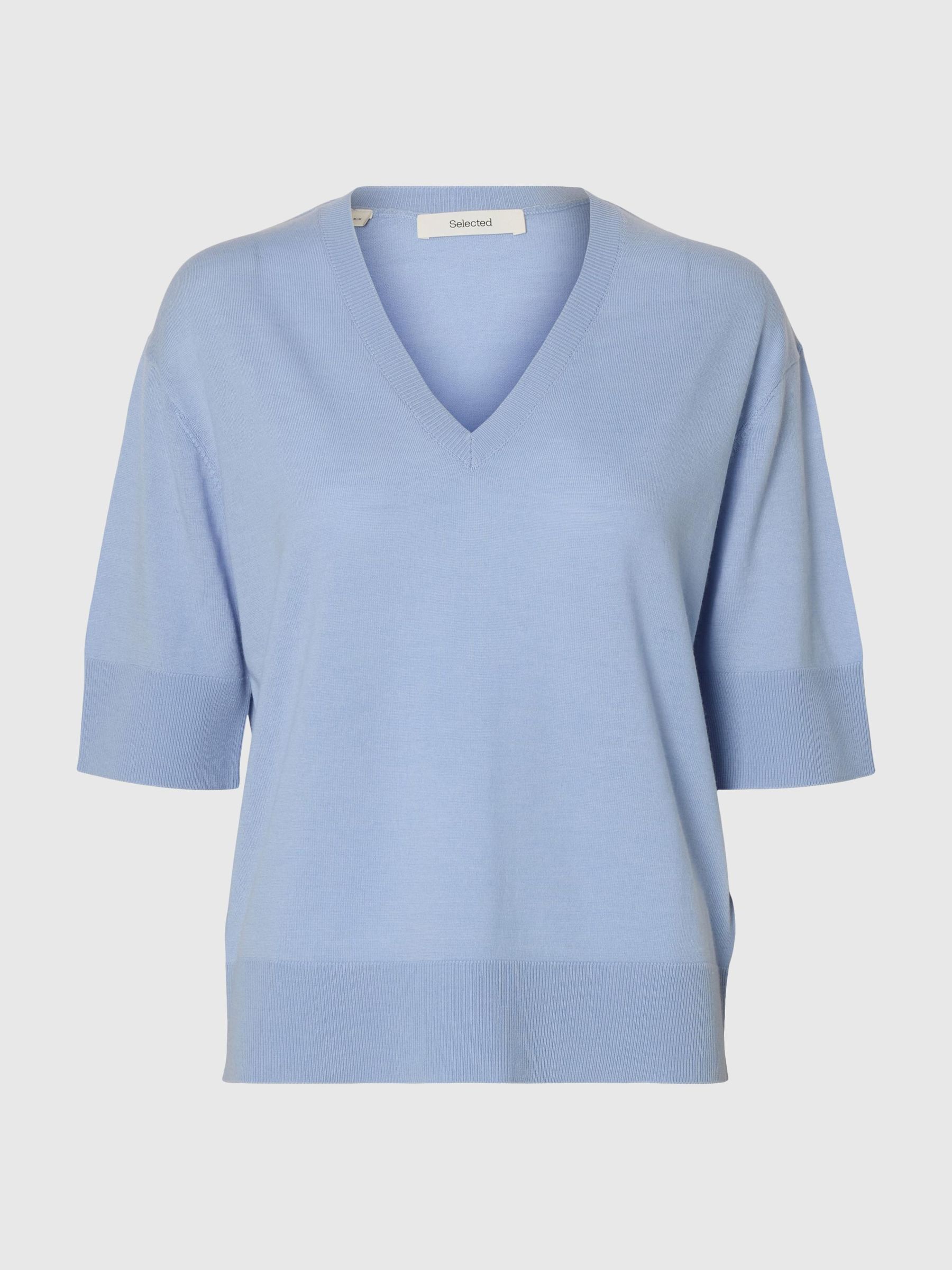 100% MERINOULL STICKAD TOPP, Cashmere Blue, highres