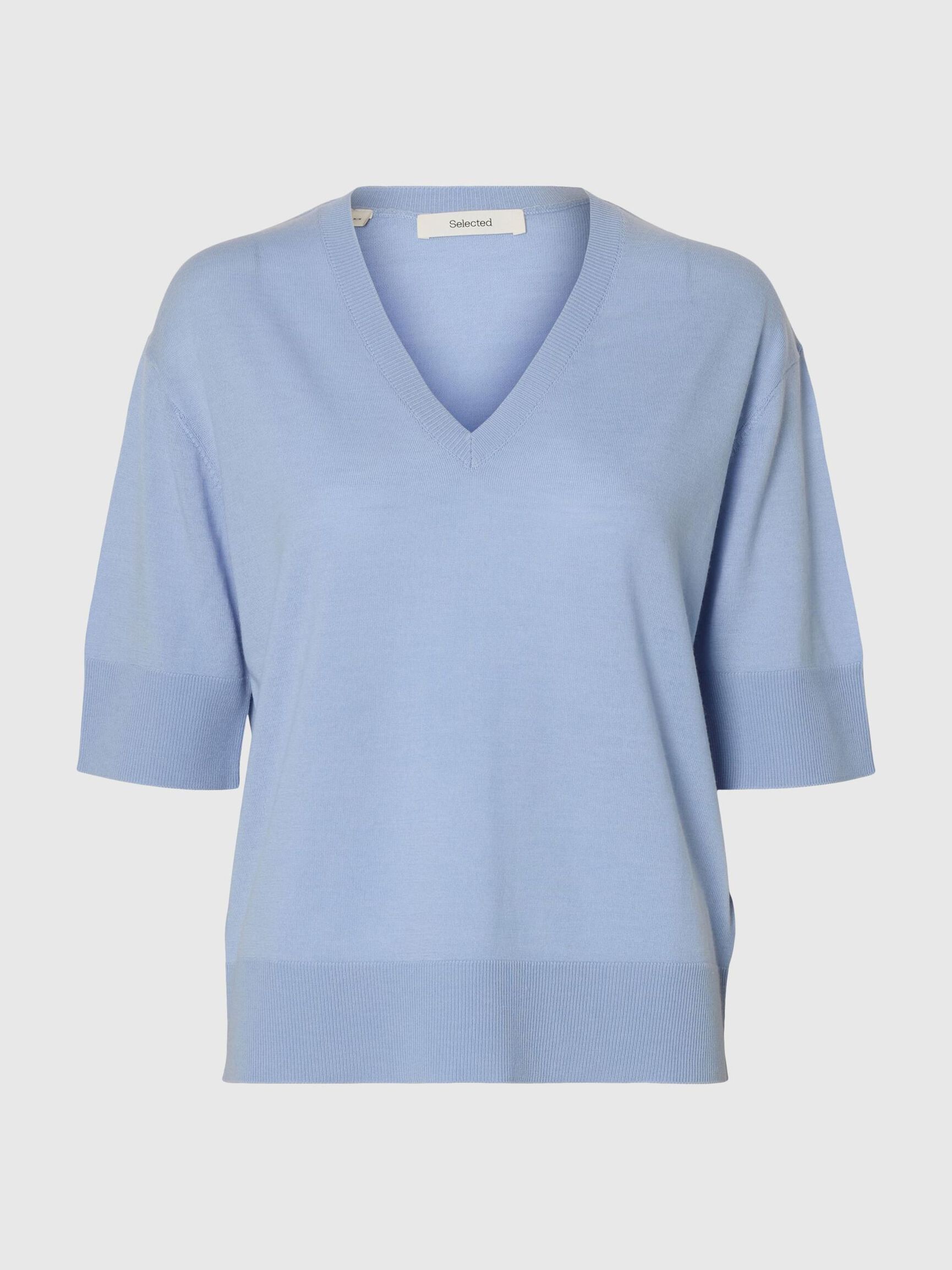 100% MERINOULL STICKAD TOPP, Cashmere Blue, highres