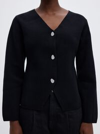 BAUMWOLLMIX STRICKJACKE, Black, highres
